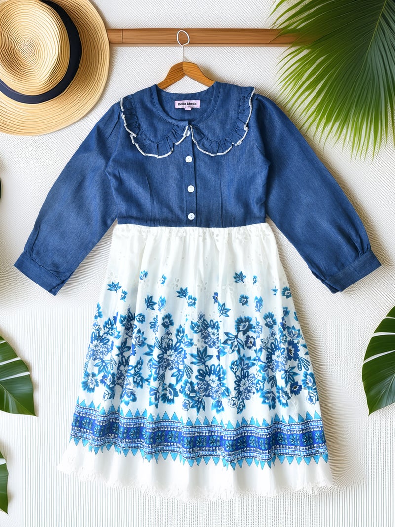 Navy Blue Denim Dress for Girls